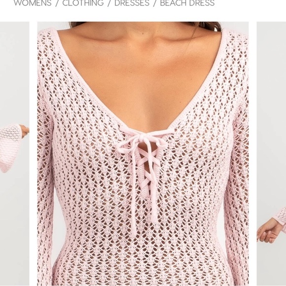 Light Pink Long Sleeve Crochet Mini Dress size 6 - Picture 4 of 6